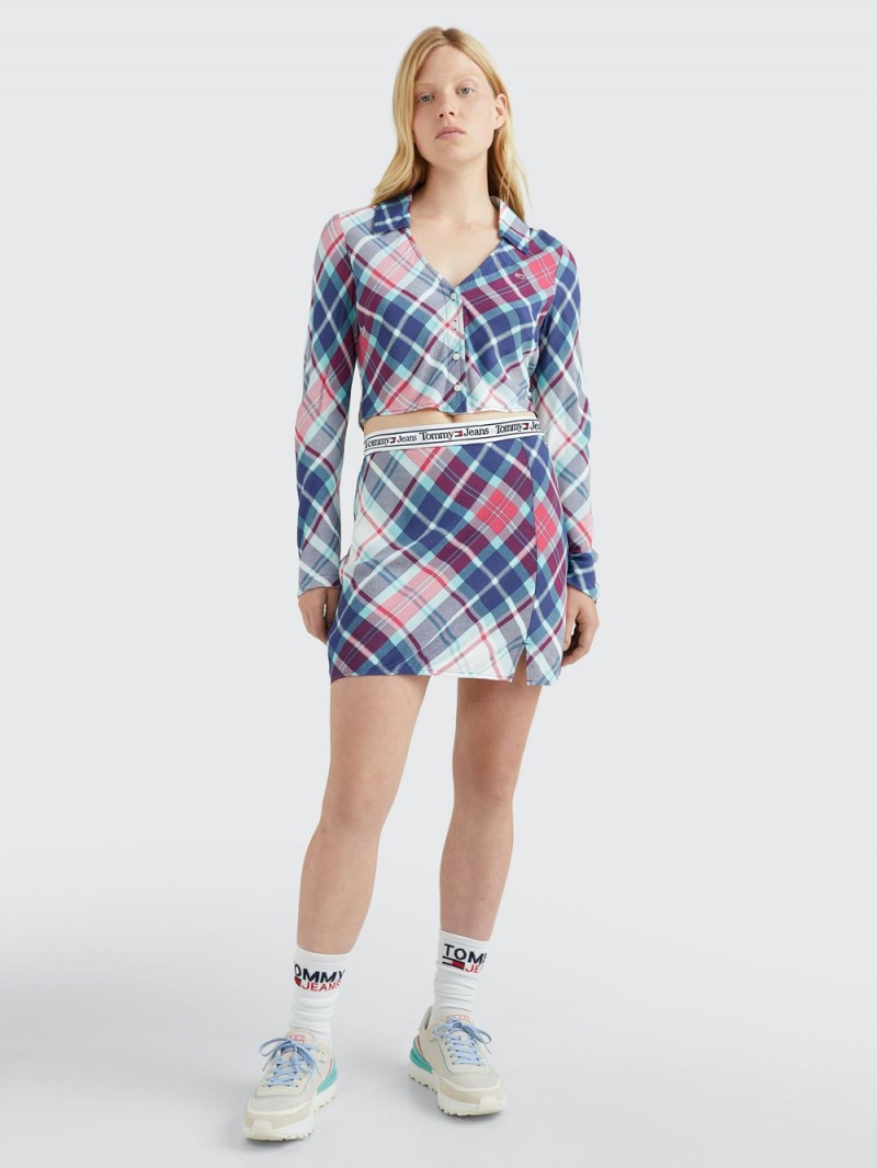 Tommy Hilfiger Tartan Cropped Skjorta Dam Olika Färger | 498-FQMEDL