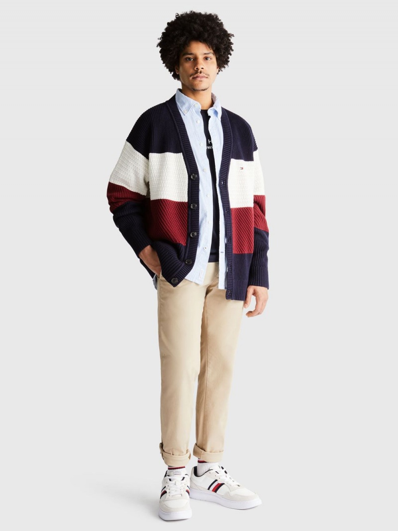 Tommy Hilfiger Textured Colourblock Kofta Herr Blå | 704-LMFSBN