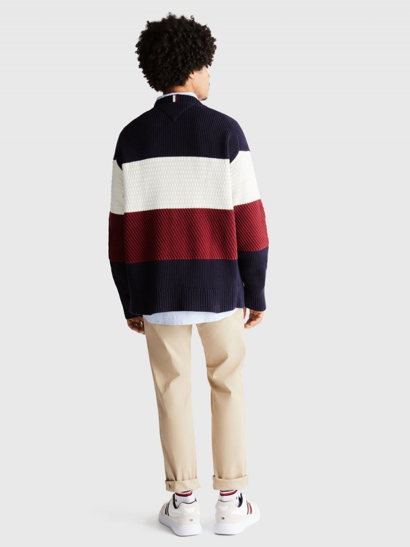 Tommy Hilfiger Textured Colourblock Kofta Herr Blå | 704-LMFSBN