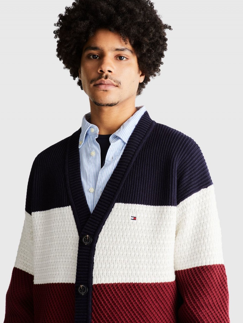 Tommy Hilfiger Textured Colourblock Kofta Herr Blå | 704-LMFSBN