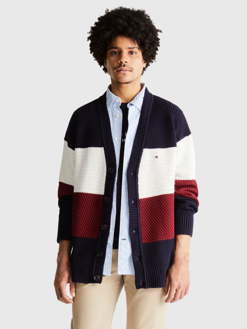 Tommy Hilfiger Textured Colourblock Kofta Herr Blå | 704-LMFSBN