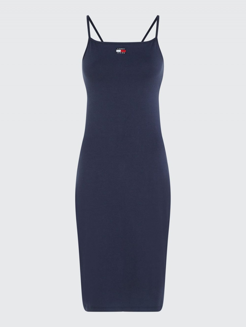 Tommy Hilfiger Tie Back Bodycon Midi Klänning Dam Blå | 624-ZXFUPW