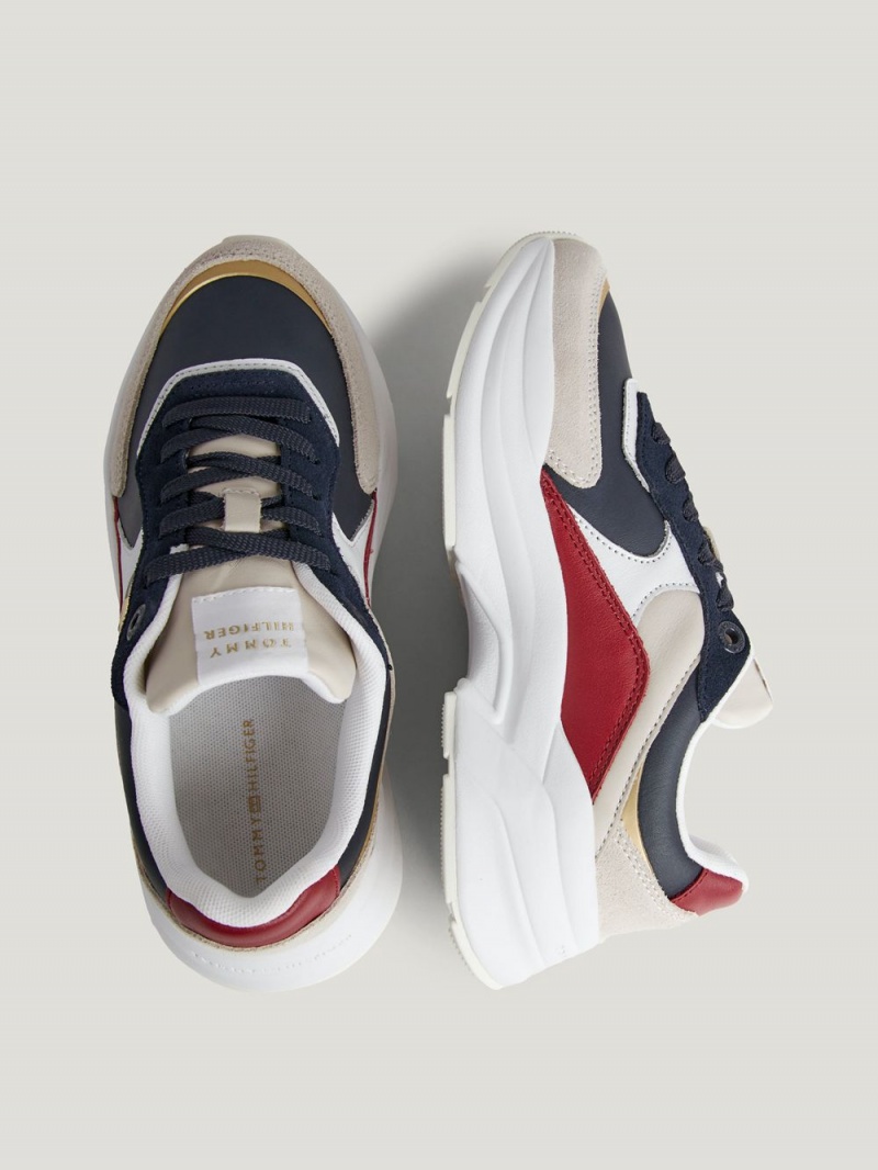 Tommy Hilfiger Tjock Colour-Blocked Läder Runner Sneakers Dam Olika Färger | 542-UMCYEG