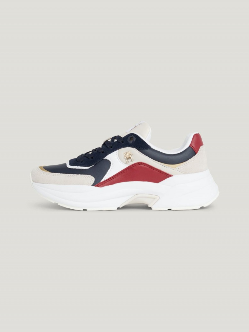 Tommy Hilfiger Tjock Colour-Blocked Läder Runner Sneakers Dam Olika Färger | 542-UMCYEG