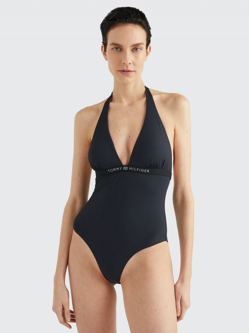 Tommy Hilfiger Tonal Logo One Piece Badkläder Dam Svarta | 842-QNSHEK