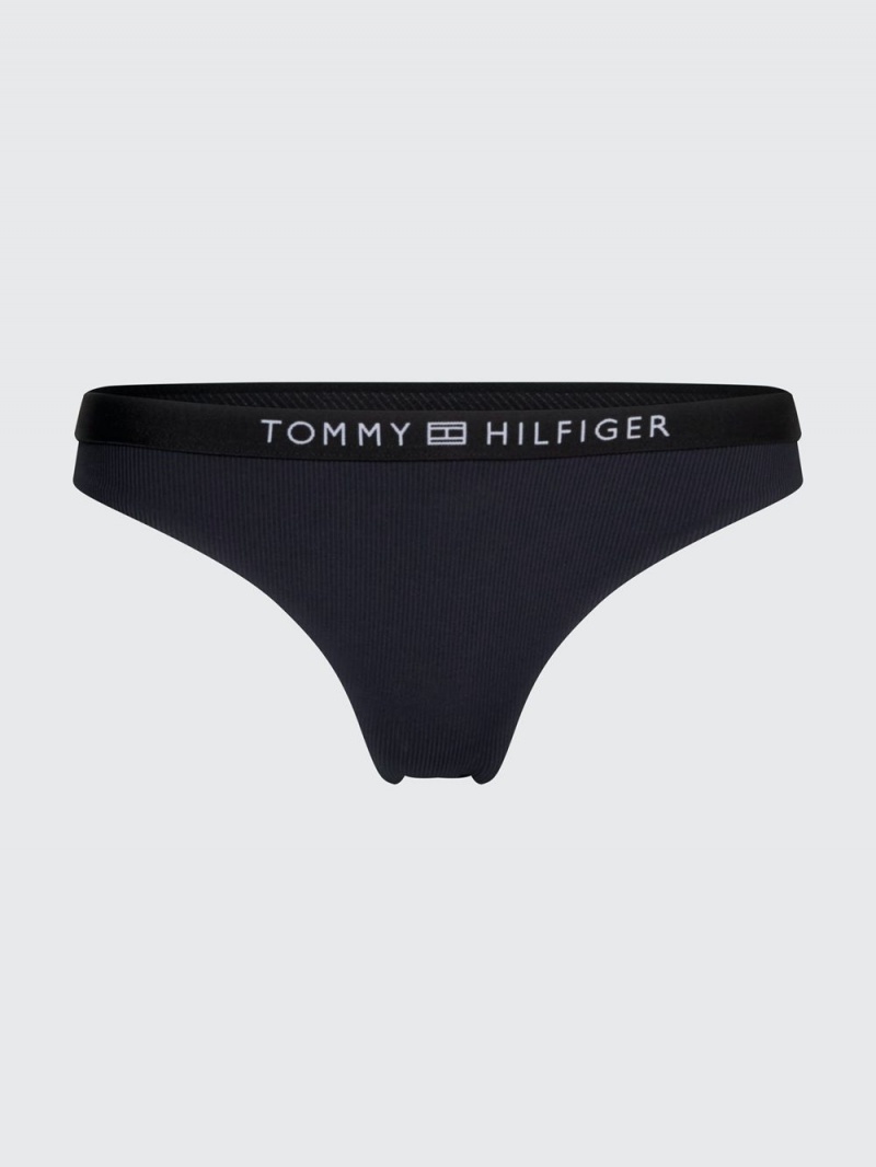 Tommy Hilfiger Tonal Logo Räfflad Bikini Badkläder Dam Svarta | 780-MKAXJI