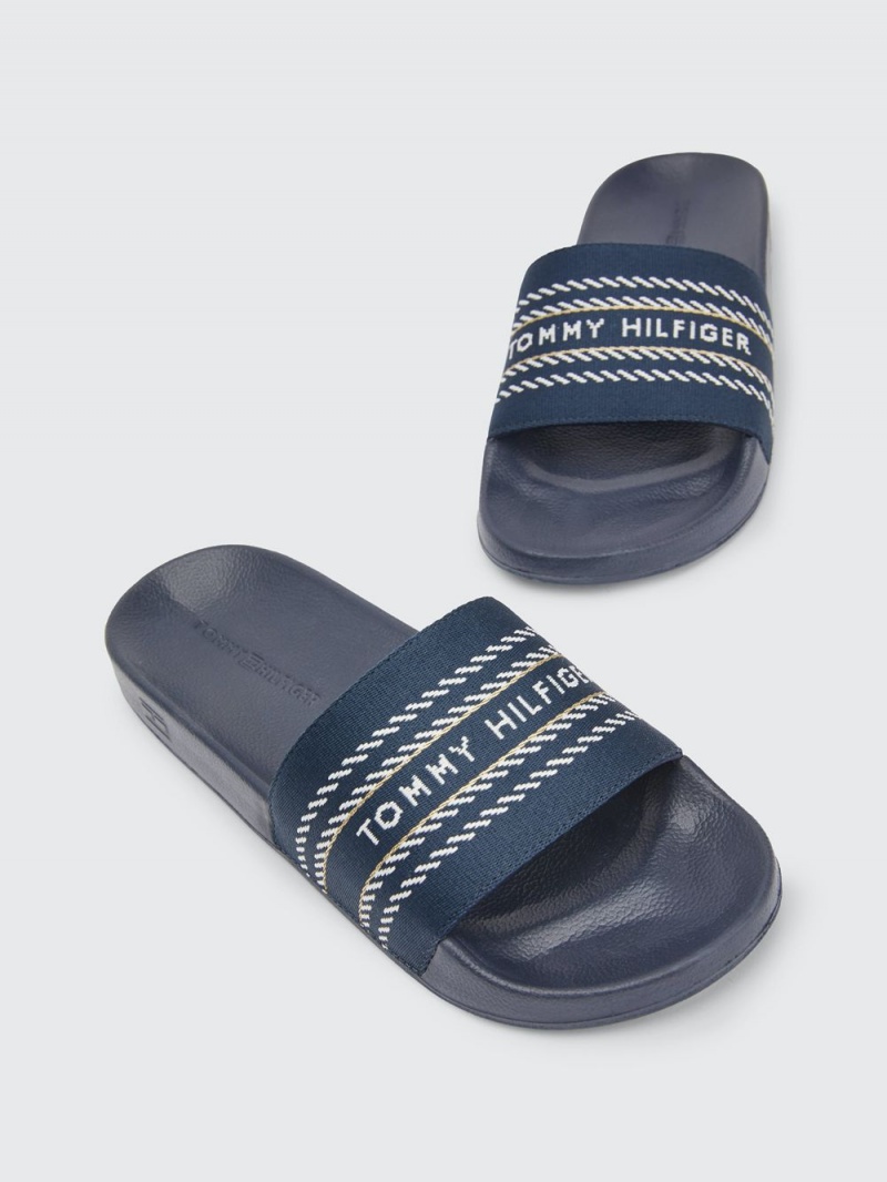 Tommy Hilfiger Tonal Webbing Rem Pool Badtofflor Dam Blå | 349-BCLRAF