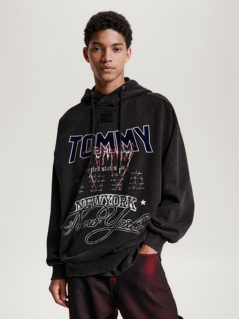 Tommy Hilfiger Tryck Logo Drawstring Hoodie Dam Svarta | 170-SECQJV