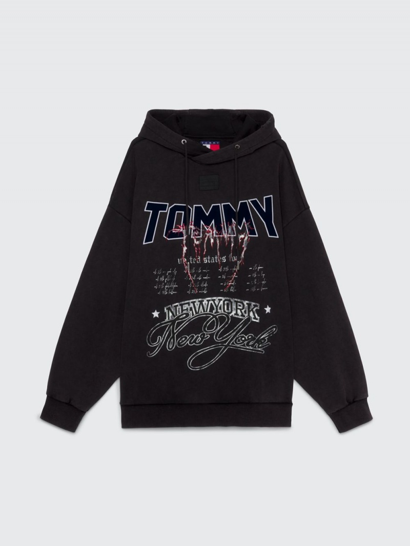 Tommy Hilfiger Tryck Logo Drawstring Hoodie Dam Svarta | 170-SECQJV