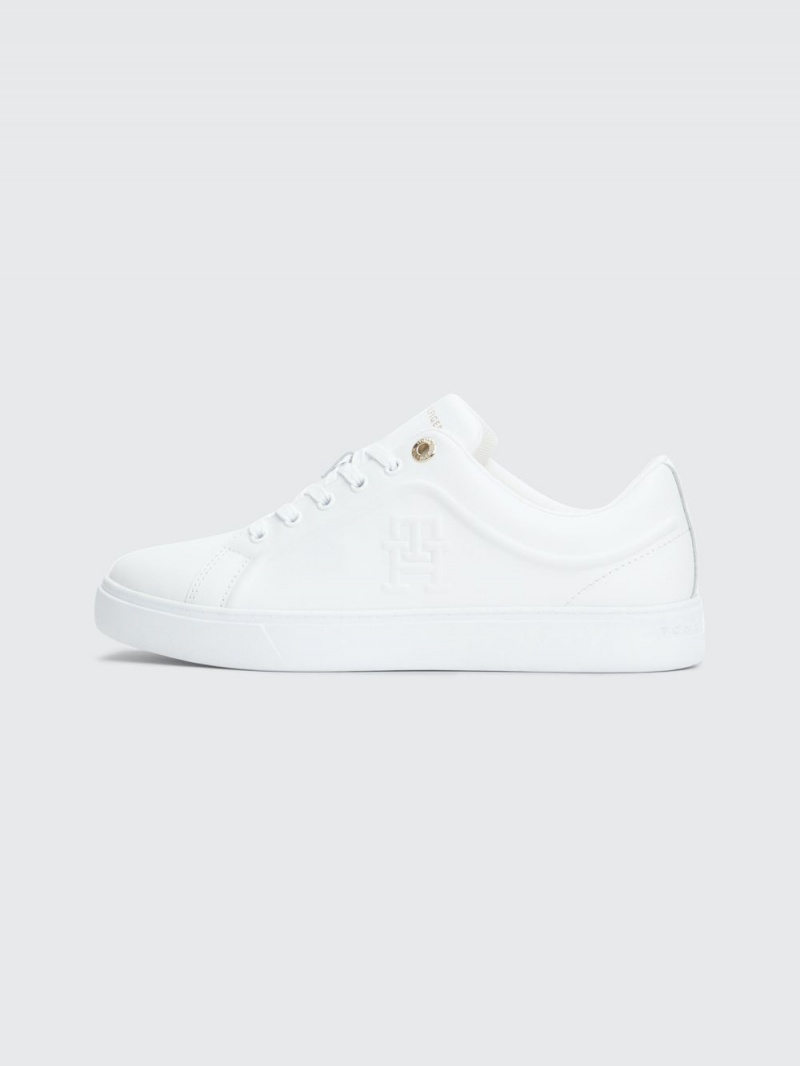 Tommy Hilfiger Vanliga Läder Monogram Cupsole Sneakers Dam Vita | 012-PBCGWQ