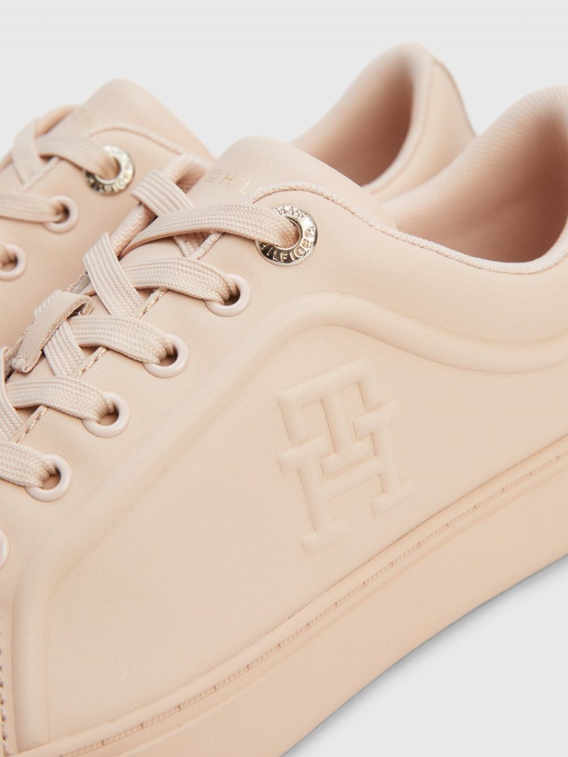 Tommy Hilfiger Vanliga Läder Monogram Cupsole Sneakers Dam Beige | 908-AVYLRU