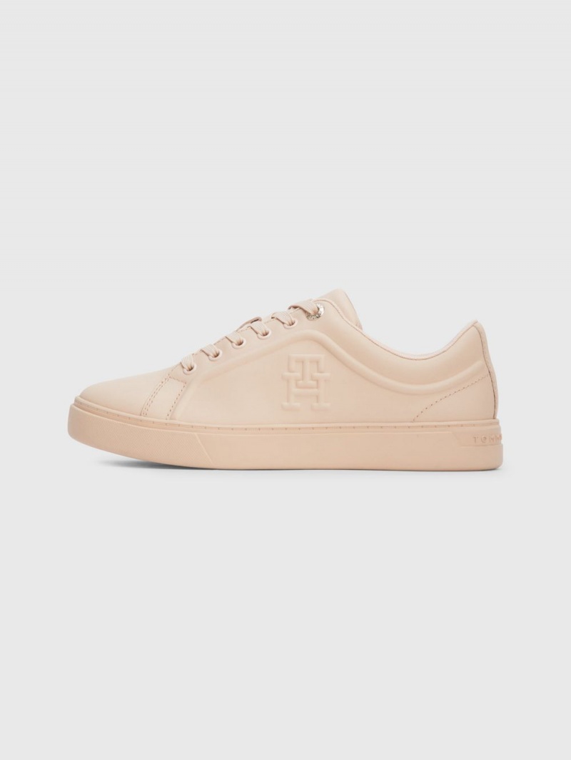 Tommy Hilfiger Vanliga Läder Monogram Cupsole Sneakers Dam Beige | 908-AVYLRU