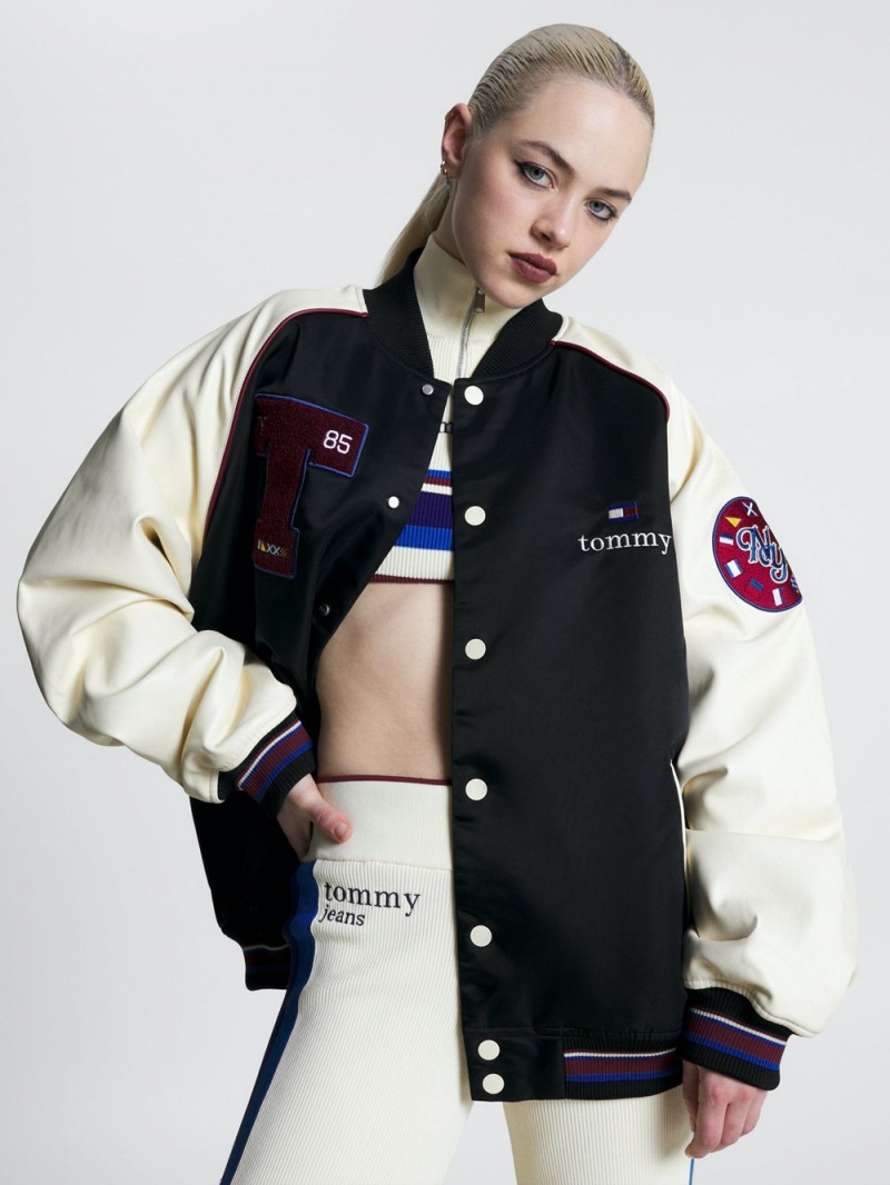 Tommy Hilfiger Varsity Back Logo Vadderad Bomber Jackor Dam Svarta | 932-ALYIUF