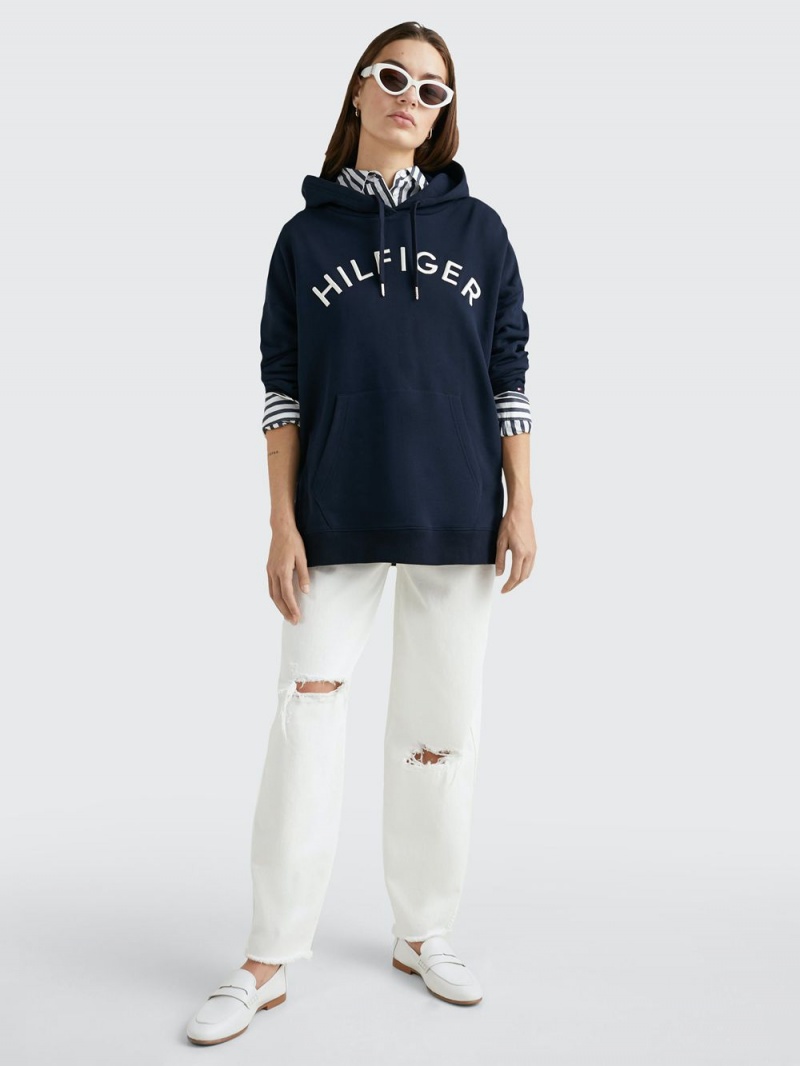 Tommy Hilfiger Varsity Embroidery Relaxed Fit Hoodie Dam Marinblå | 741-SHCFNL