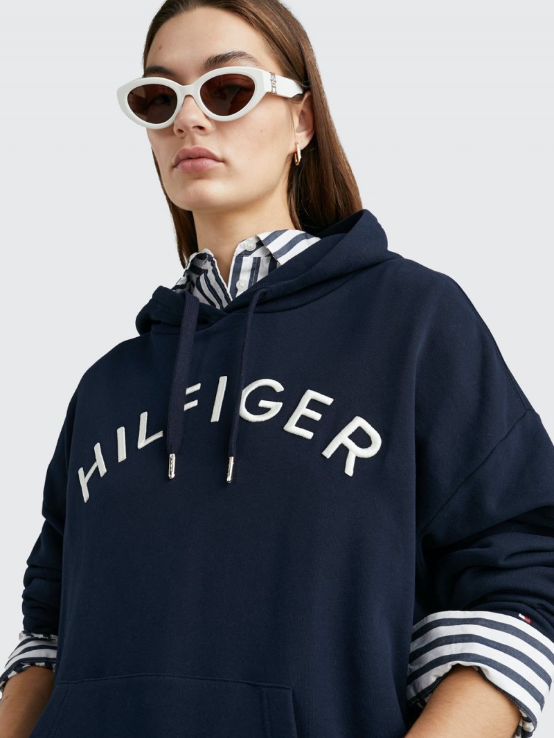 Tommy Hilfiger Varsity Embroidery Relaxed Fit Hoodie Dam Marinblå | 741-SHCFNL