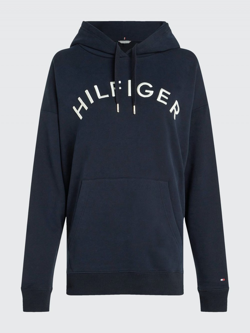 Tommy Hilfiger Varsity Embroidery Relaxed Fit Hoodie Dam Marinblå | 741-SHCFNL