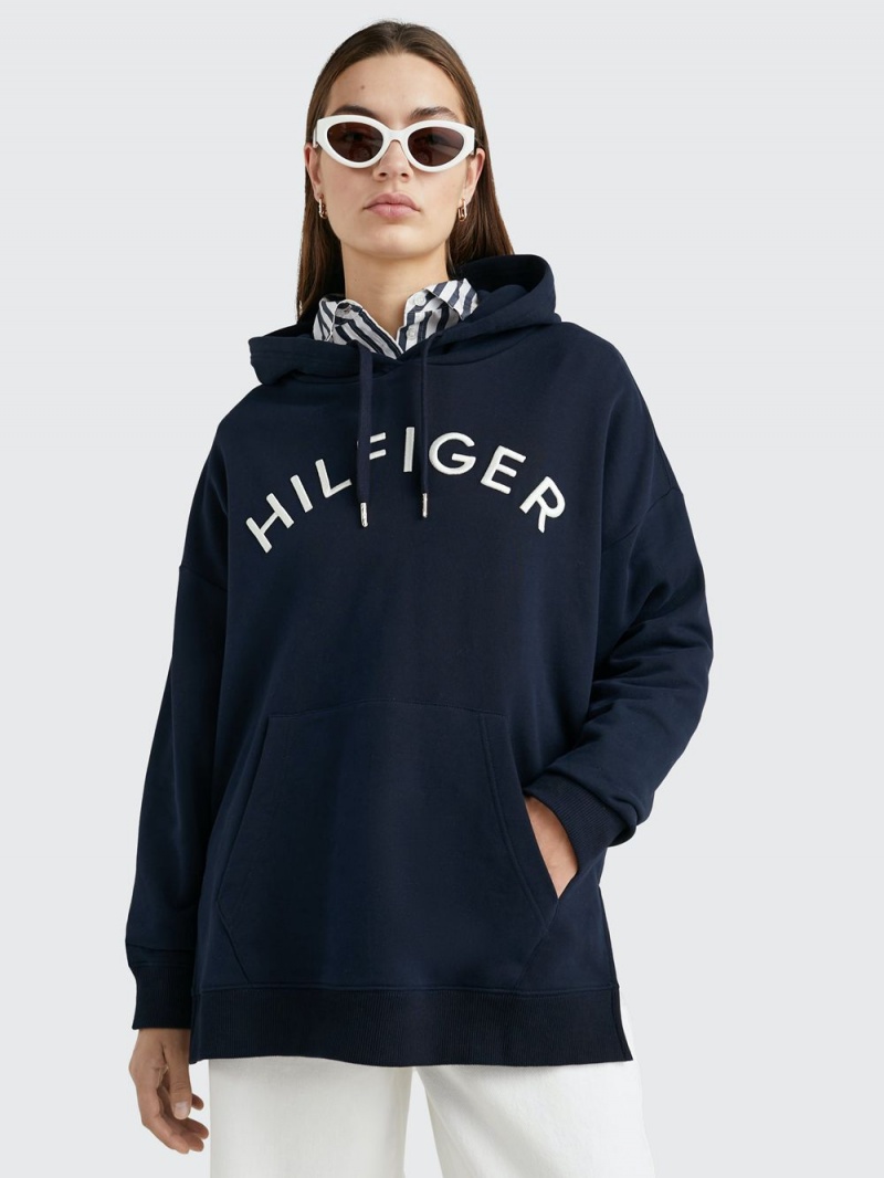 Tommy Hilfiger Varsity Embroidery Relaxed Fit Hoodie Dam Marinblå | 741-SHCFNL