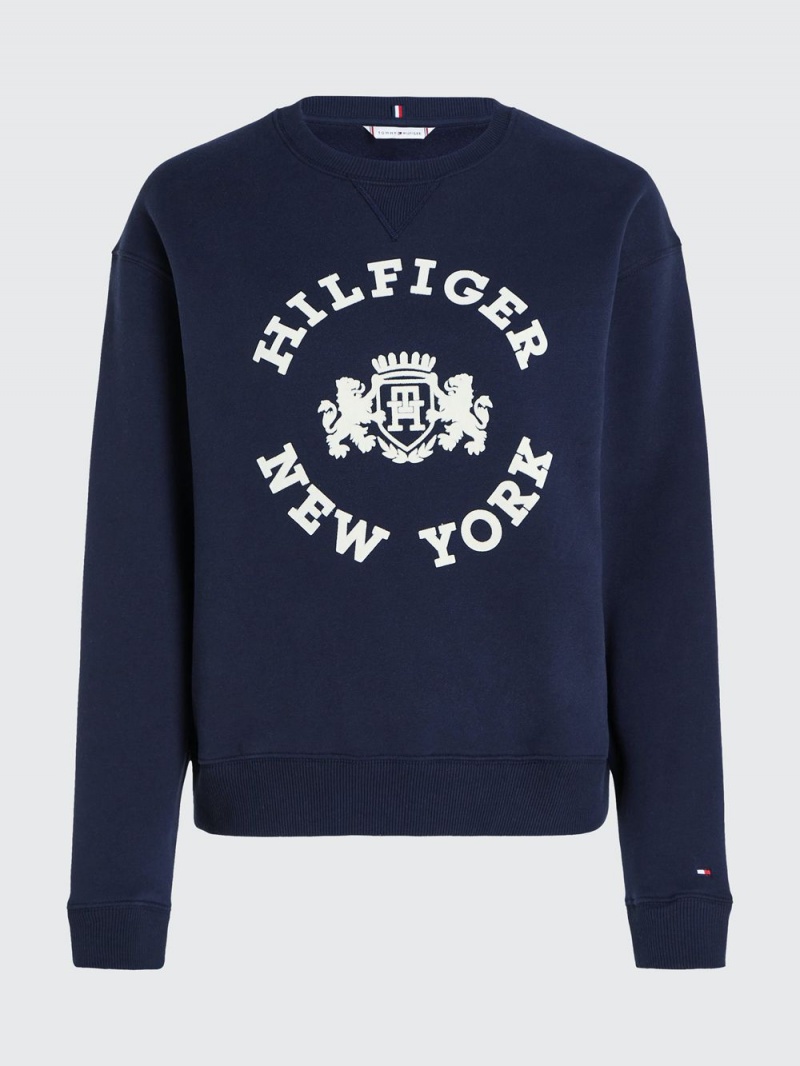 Tommy Hilfiger Varsity Flocked Logo Tröjor Dam Marinblå | 591-MVGWTI