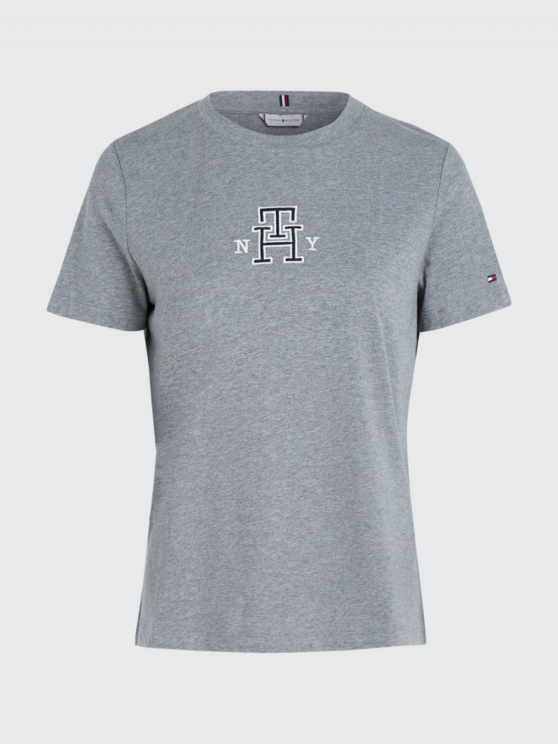 Tommy Hilfiger Varsity Logo Jersey T-shirt Dam Grå | 135-ITRFLK