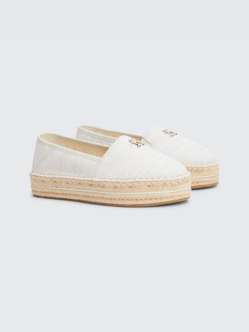 Tommy Hilfiger Woven Flatform Monogram Espadriller Dam Vita | 160-XMGWHB