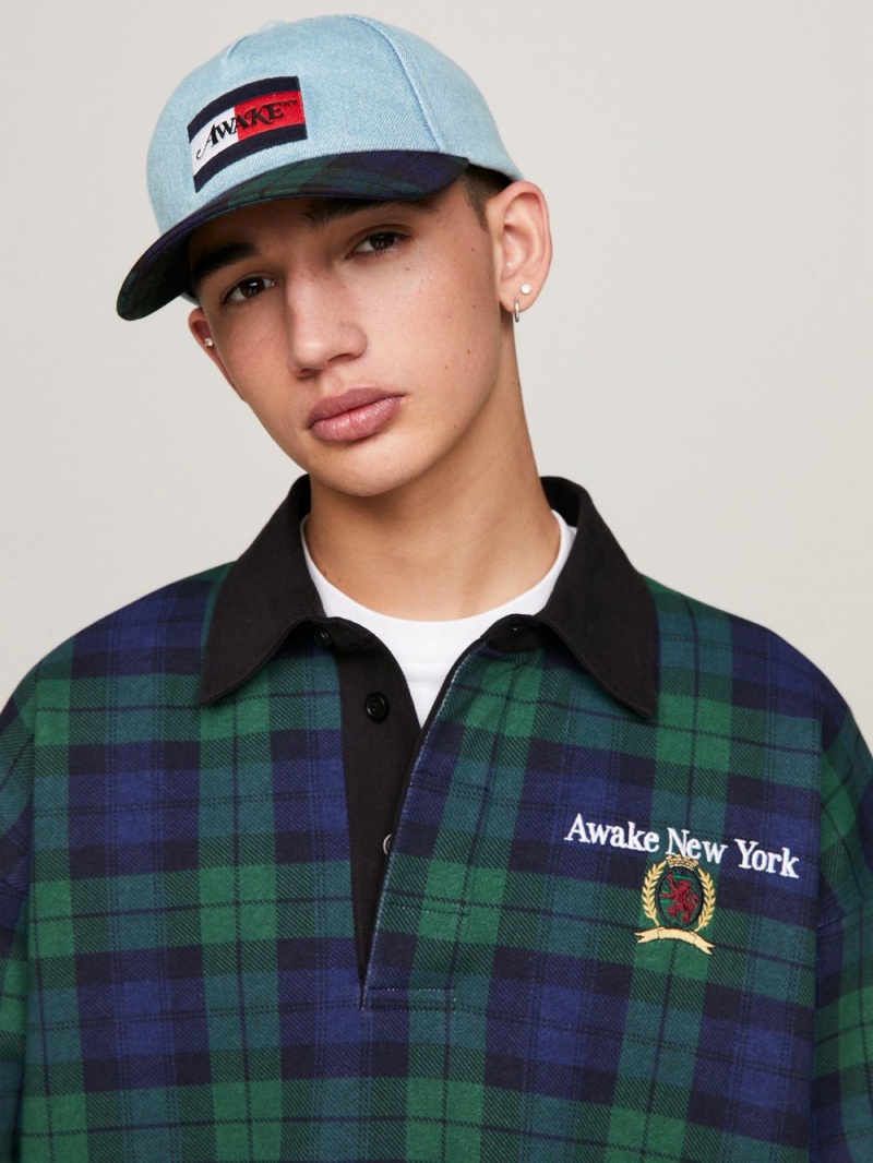 Tommy Hilfiger X Awake Ny Tartan Denim Baseball Kepsar Herr Röda | 765-SKTUVA