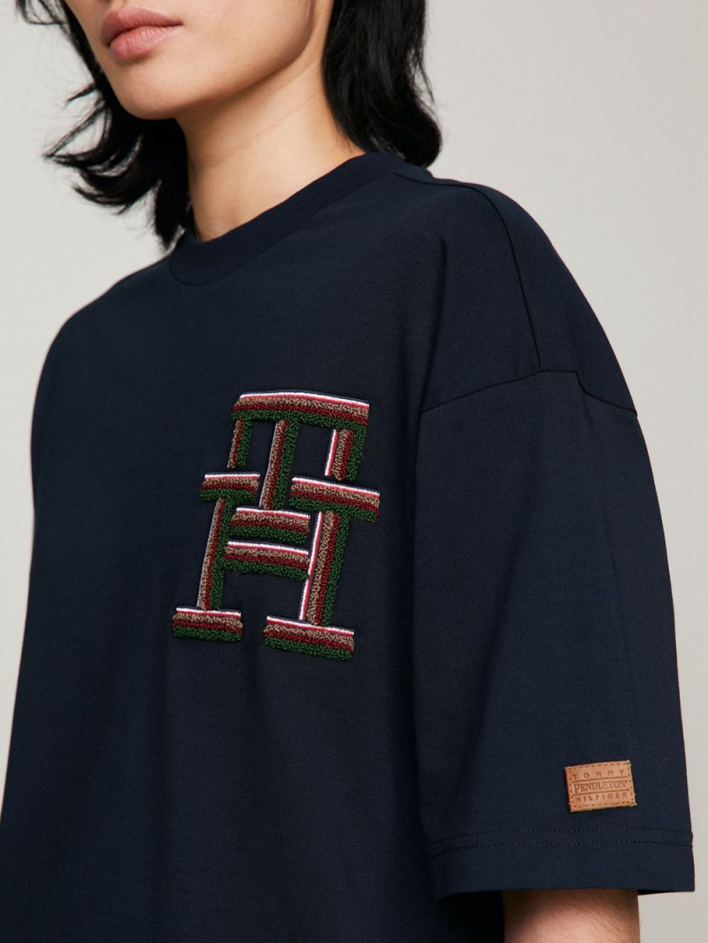 Tommy Hilfiger X Pendleton New York Stripe Monogram Archive T-shirt Herr Marinblå | 487-RBMDEP