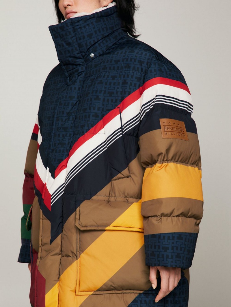 Tommy Hilfiger X Pendleton New York Stripe Parka Jackor Herr Marinblå | 305-GIXUPW