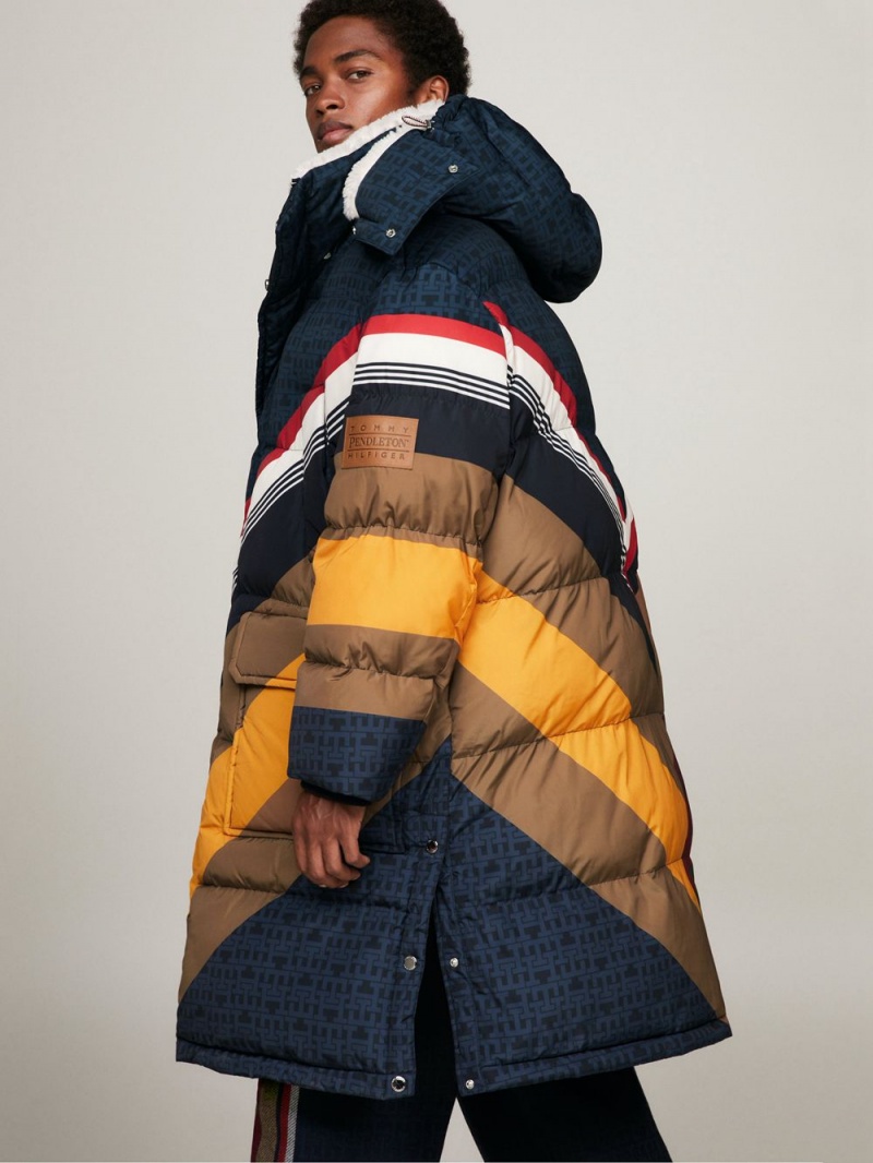 Tommy Hilfiger X Pendleton New York Stripe Parka Jackor Herr Marinblå | 305-GIXUPW