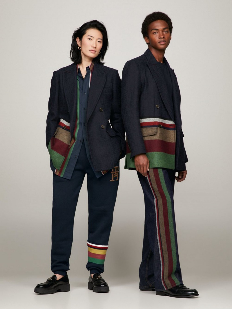 Tommy Hilfiger X Pendleton New York Stripe Boxy Blazer Herr Marinblå | 017-DGURQP