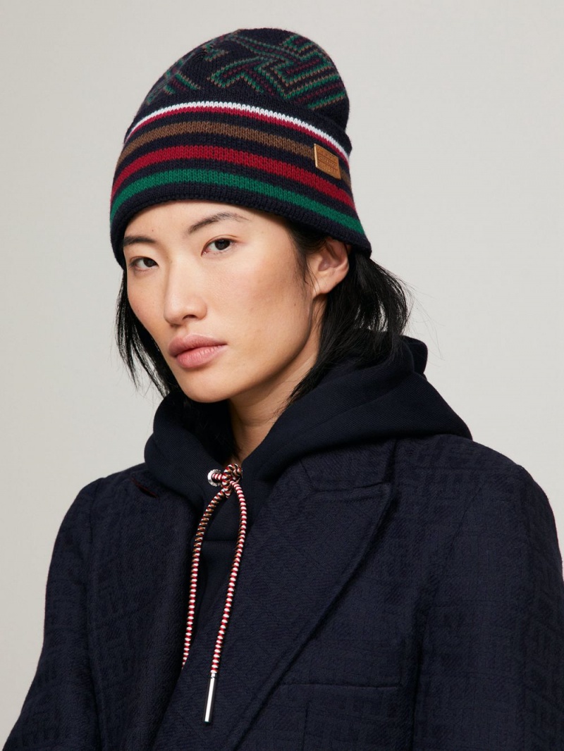 Tommy Hilfiger X Pendleton New York Stripe Monogram Beanie Hatt Herr Marinblå | 728-GUTXFZ