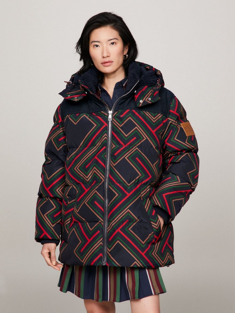 Tommy Hilfiger X Pendleton New York Stripe Monogram Puffer Jackor Dam Marinblå | 328-MGBCOY