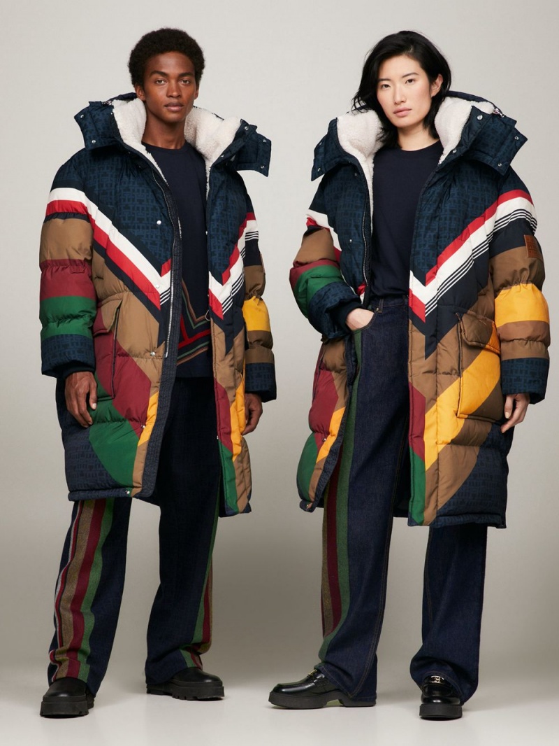 Tommy Hilfiger X Pendleton New York Stripe Parka Jackor Dam Marinblå | 193-JZNPAH