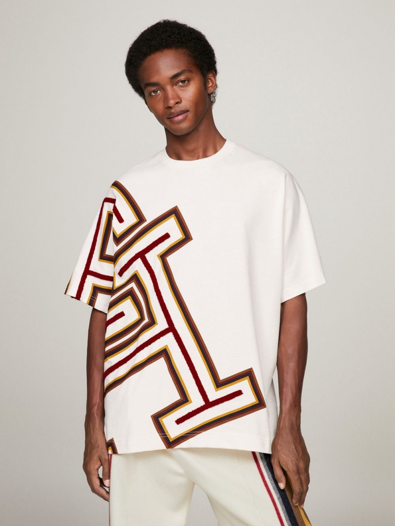 Tommy Hilfiger X Pendleton Valley Stripe Monogram Boxy T-shirt Herr Vita | 167-SNXPKG