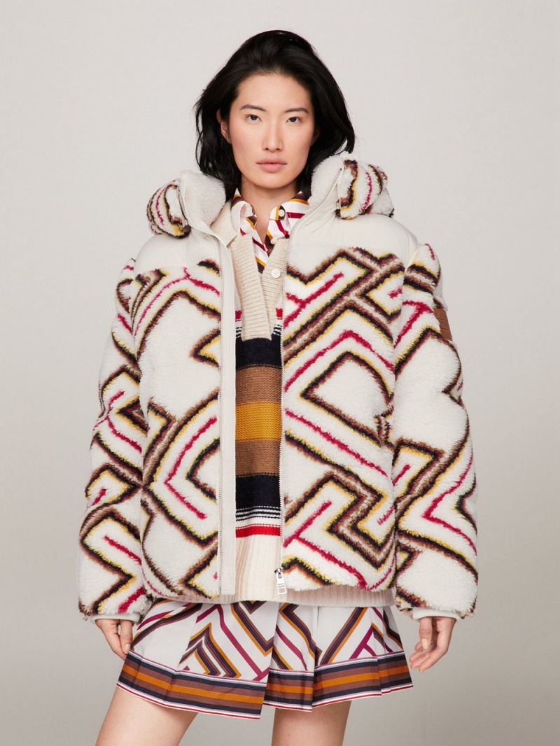 Tommy Hilfiger X Pendleton Valley Stripe Monogram Boxy Puffer Jackor Dam Vita | 678-IRHDXT