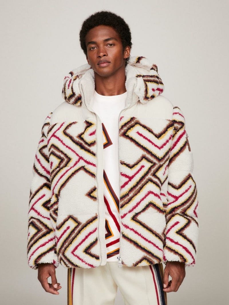 Tommy Hilfiger X Pendleton Valley Stripe Monogram Boxy Puffer Jackor Dam Vita | 678-IRHDXT