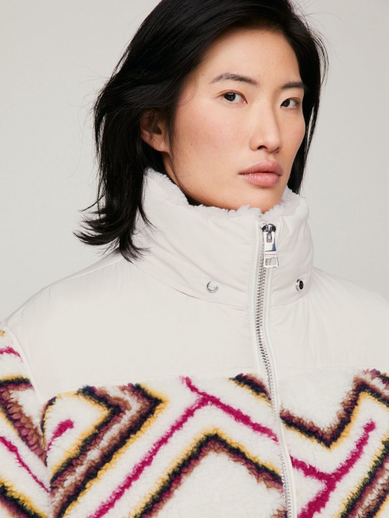 Tommy Hilfiger X Pendleton Valley Stripe Monogram Boxy Puffer Jackor Dam Vita | 678-IRHDXT