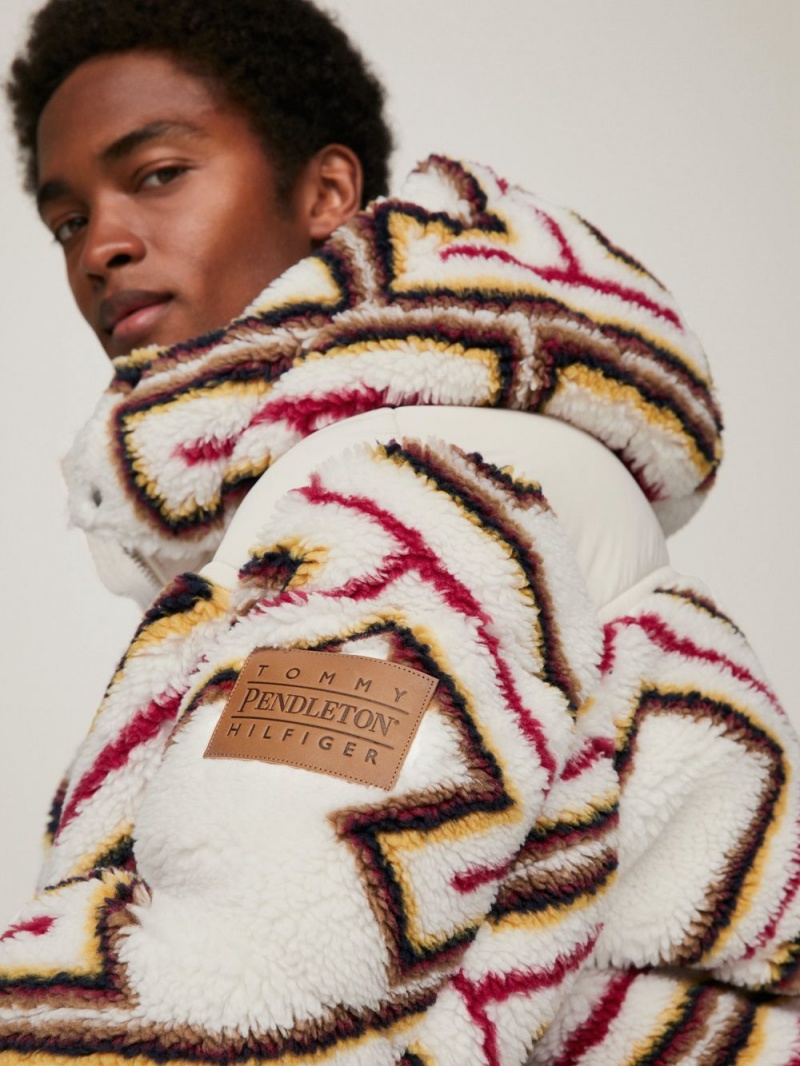 Tommy Hilfiger X Pendleton Valley Stripe Monogram Boxy Puffer Jackor Dam Vita | 678-IRHDXT