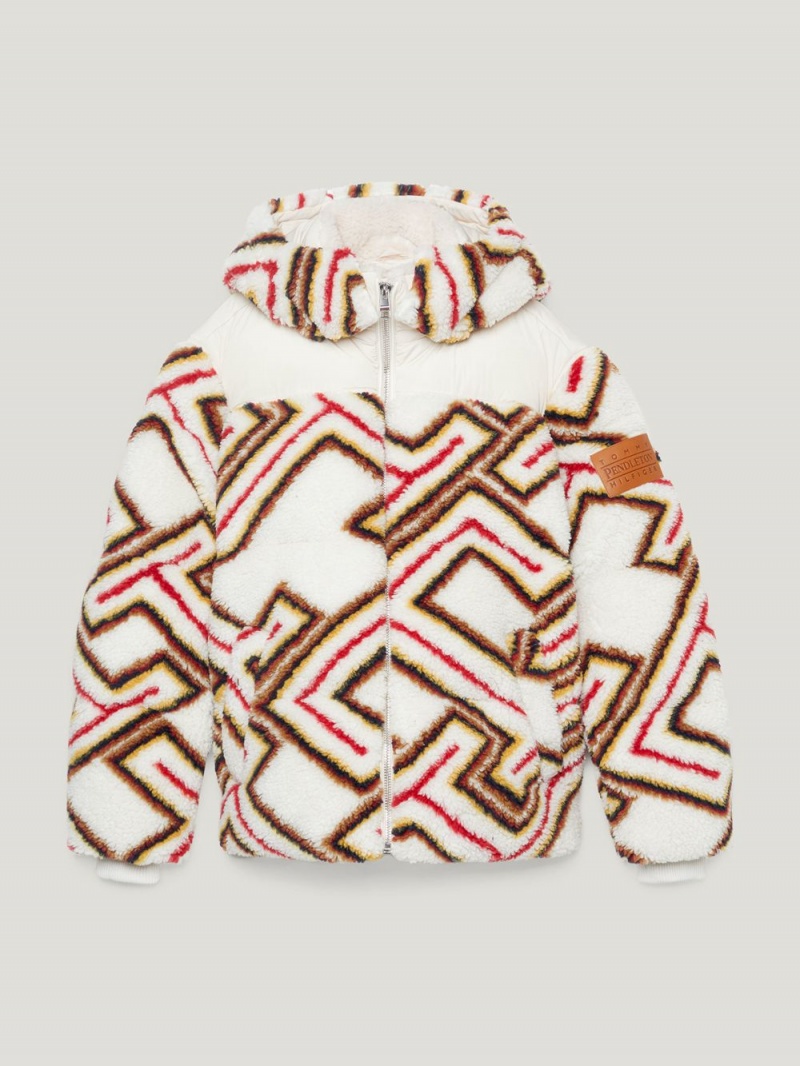 Tommy Hilfiger X Pendleton Valley Stripe Monogram Boxy Puffer Jackor Dam Vita | 678-IRHDXT