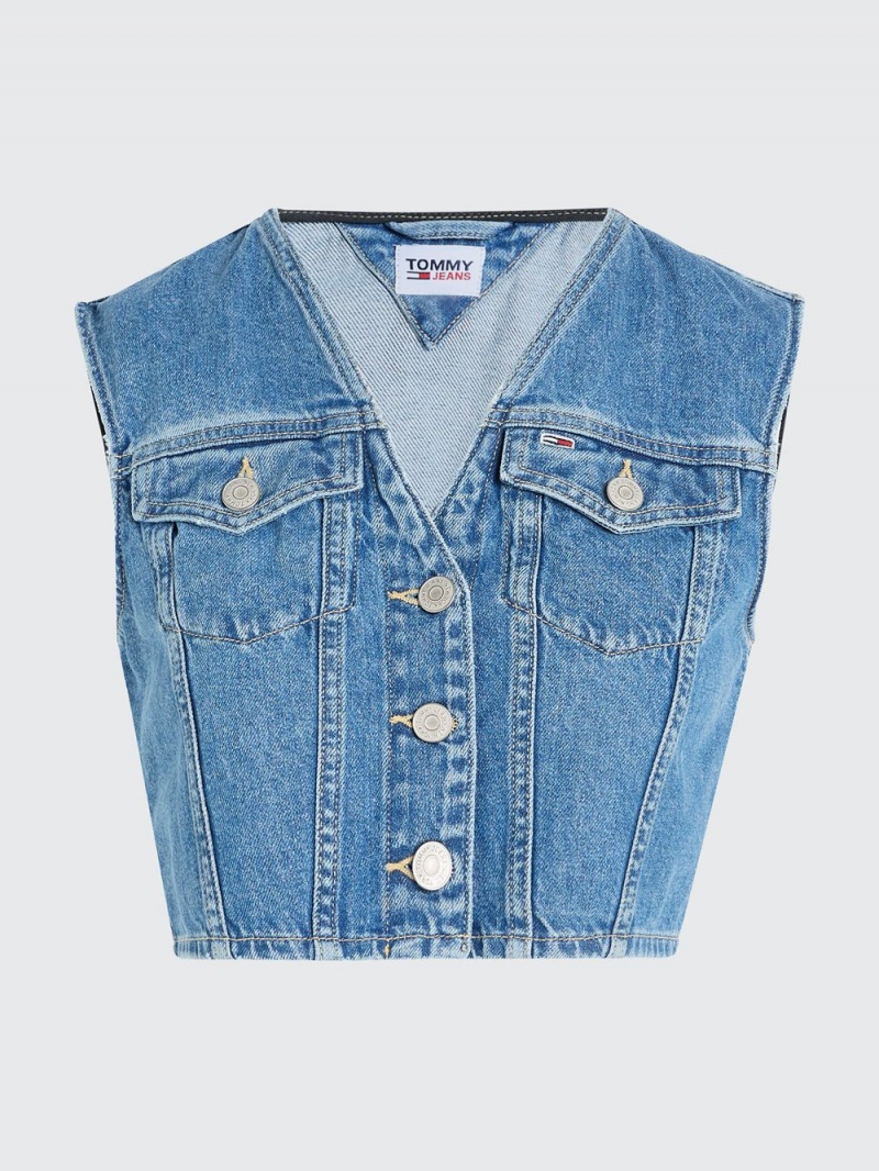 Tommy Hilfiger Ärmlös Denim Väst Dam Blå | 419-EJNSUR