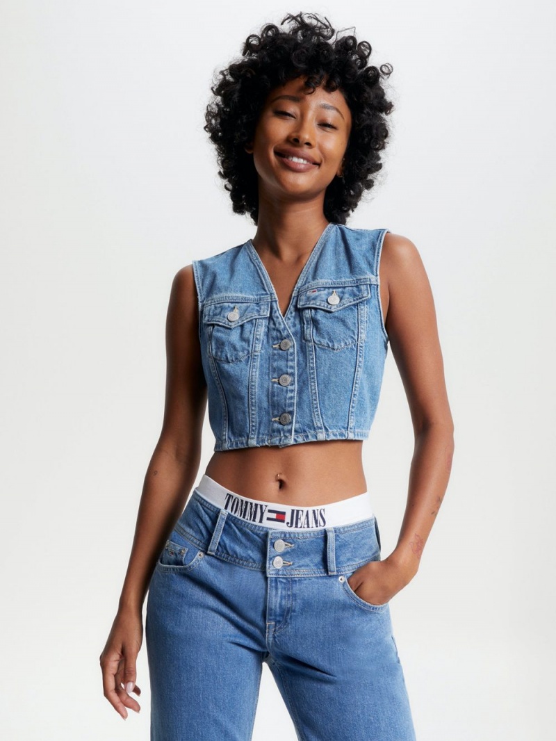 Tommy Hilfiger Ärmlös Denim Väst Dam Blå | 419-EJNSUR